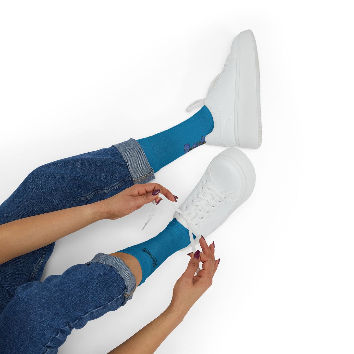 Blue Mushroom Crew Socks — Whimsical Fungi Sublimation Socks