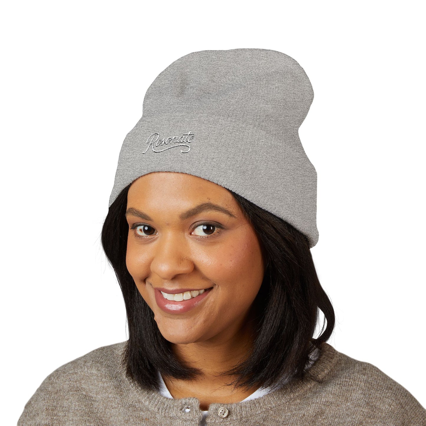 "Resonate" Embroidered Cuffed Beanie — Knit Winter Hat