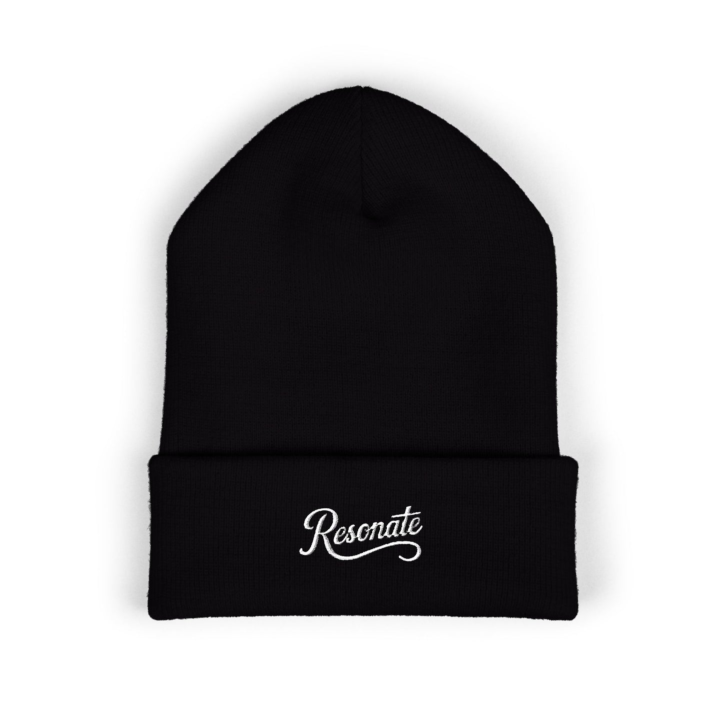 "Resonate" Embroidered Cuffed Beanie — Knit Winter Hat