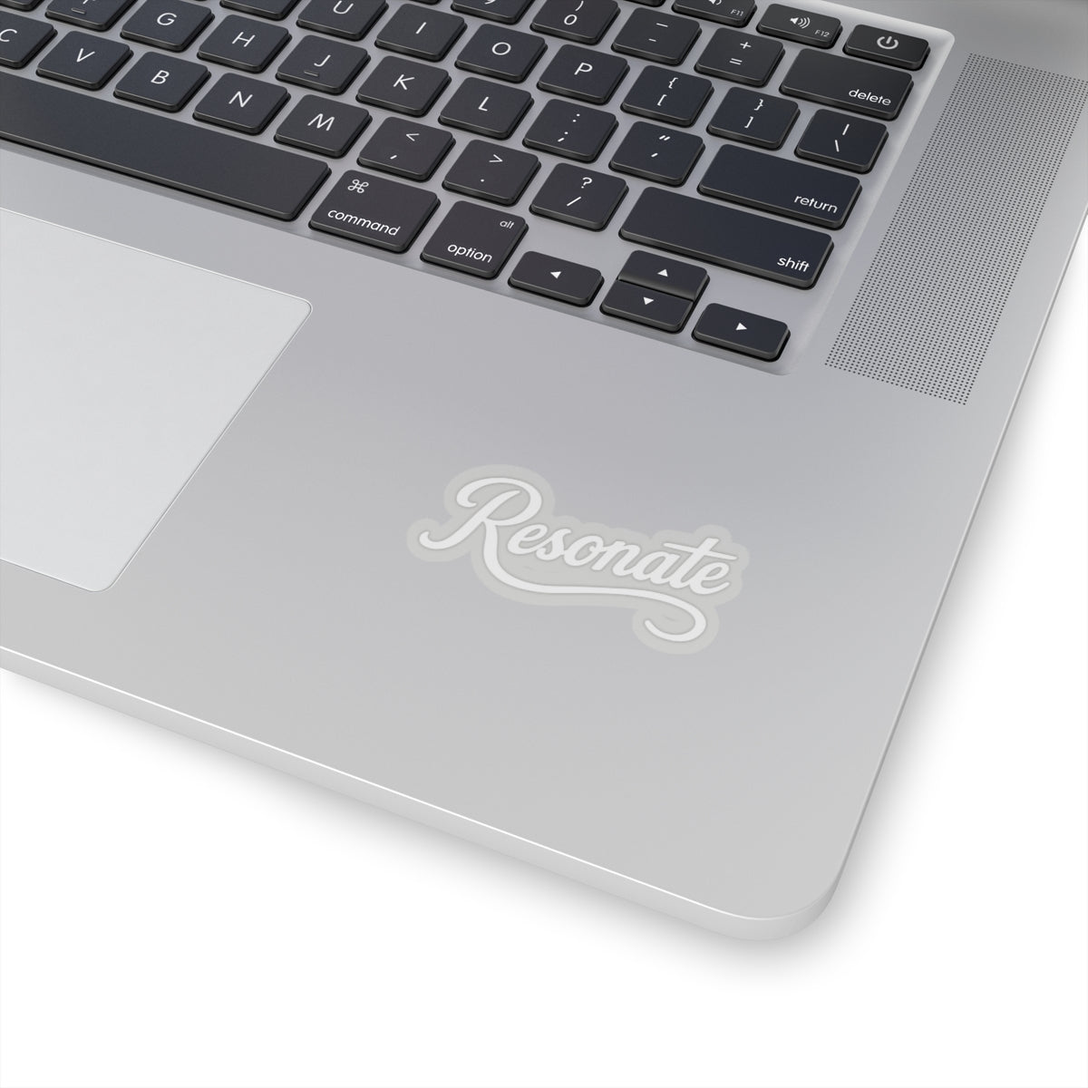 Resonate Script Kiss-Cut Sticker — White Retro Cursive Decal for Laptops & Journals