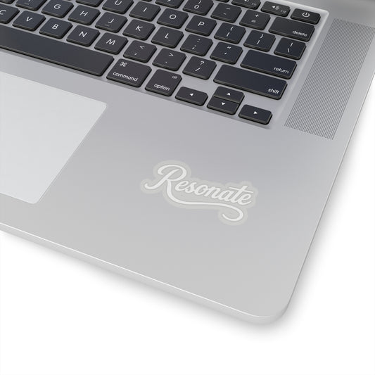 Resonate Script Kiss-Cut Sticker — White Retro Cursive Decal for Laptops & Journals