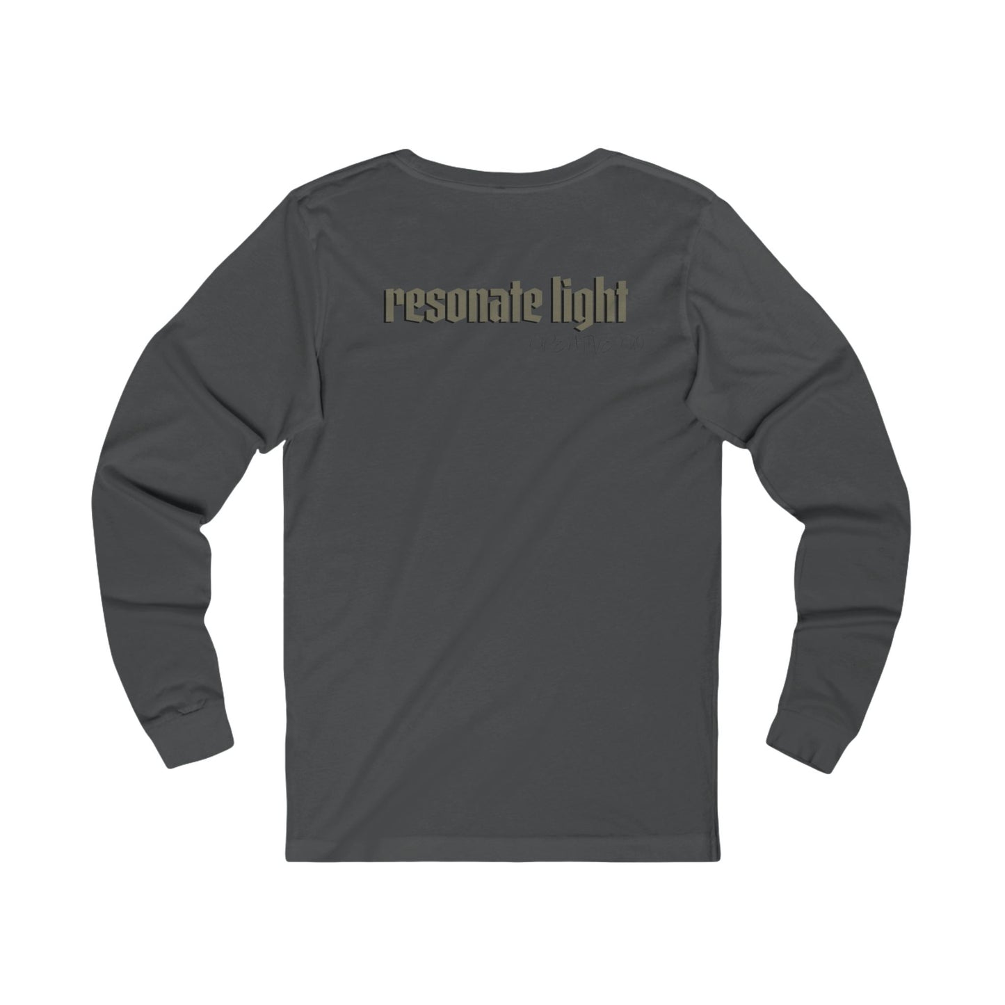 Resonate Light Long Sleeve Tee — Subtle Chest Skull Graphic & Back 'resonate light' Logo