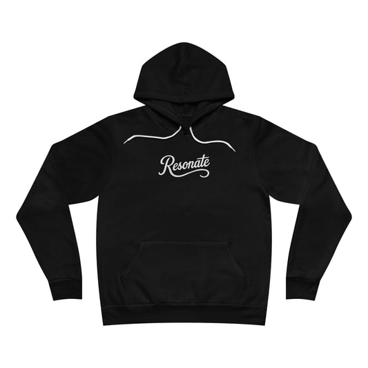 Resonate Script Hoodie — Casual Black Pullover with Elegant Script Logo