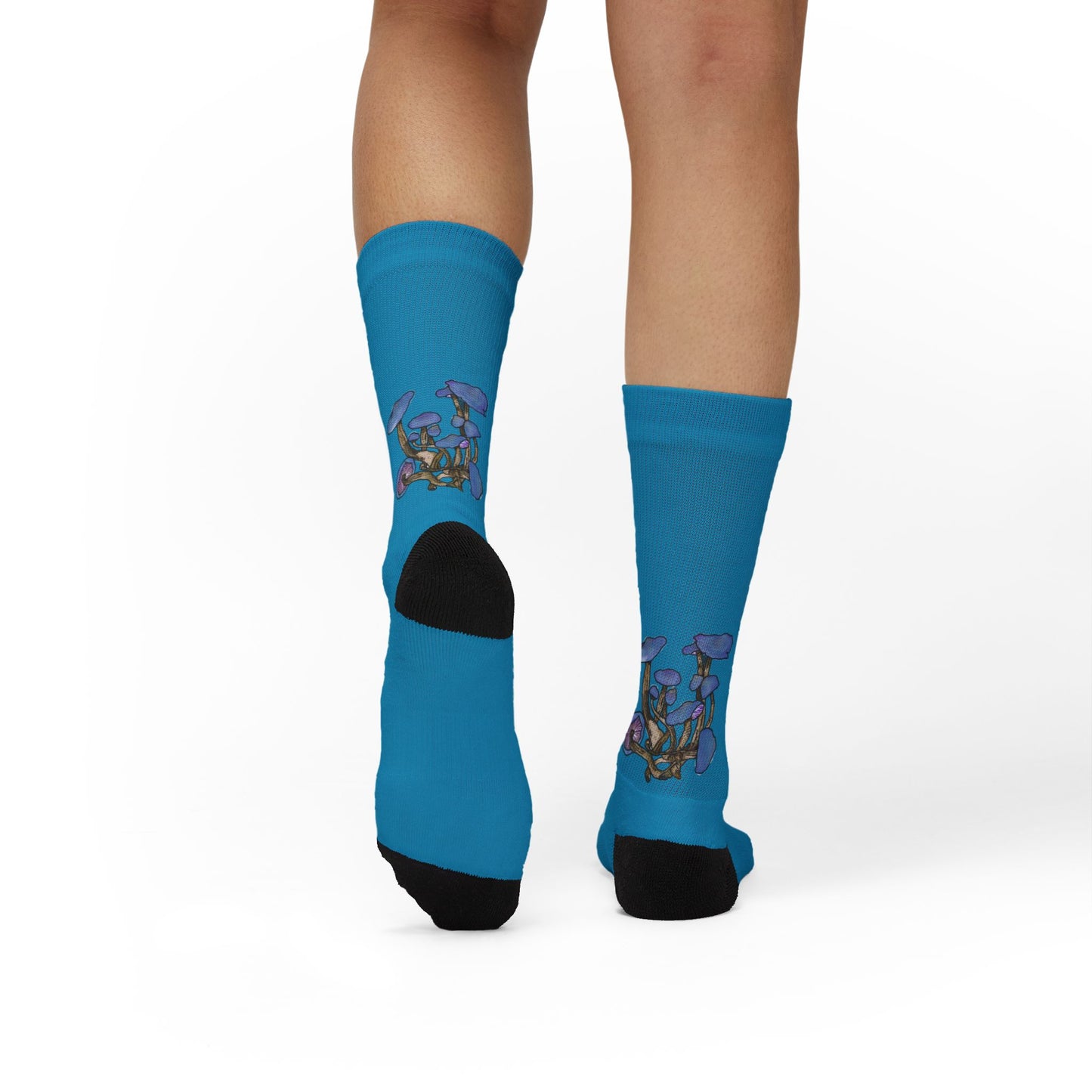 Blue Mushroom Crew Socks — Whimsical Fungi Sublimation Socks