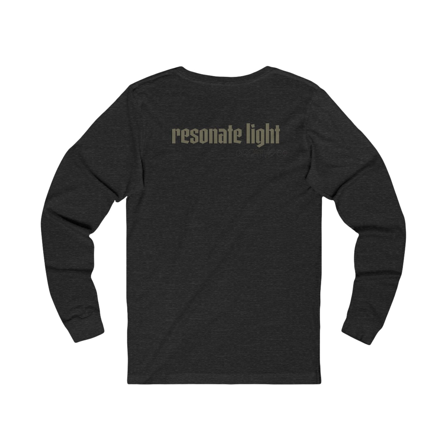 Resonate Light Long Sleeve Tee — Subtle Chest Skull Graphic & Back 'resonate light' Logo