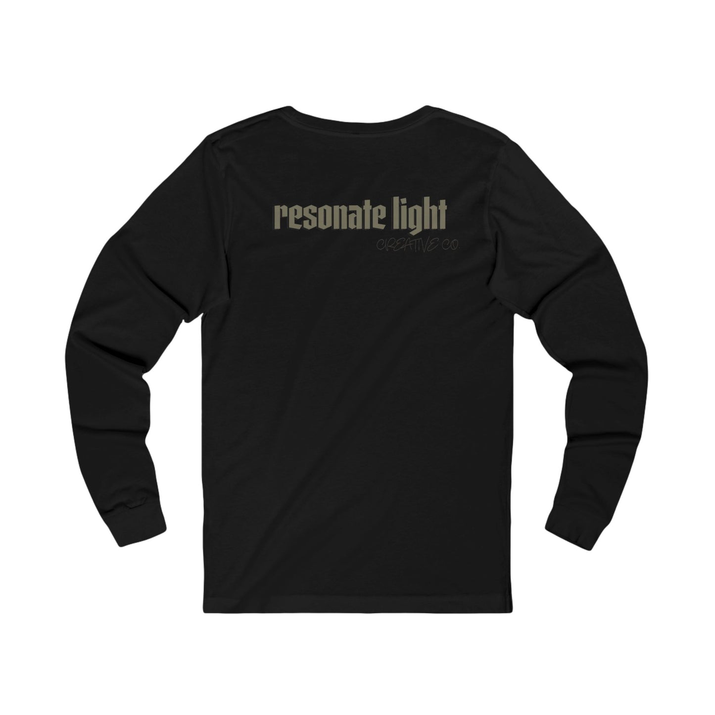 Resonate Light Long Sleeve Tee — Subtle Chest Skull Graphic & Back 'resonate light' Logo