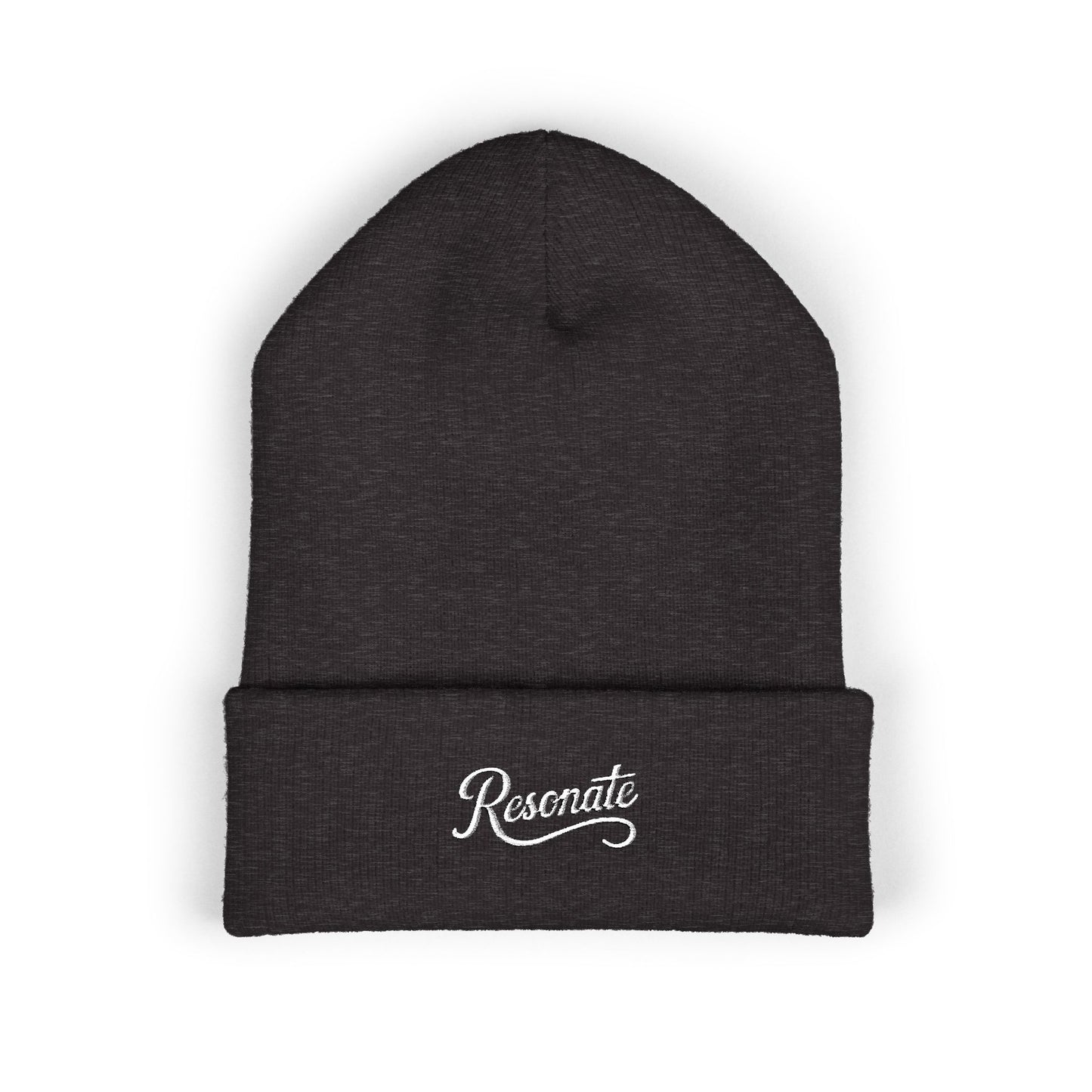 "Resonate" Embroidered Cuffed Beanie — Knit Winter Hat