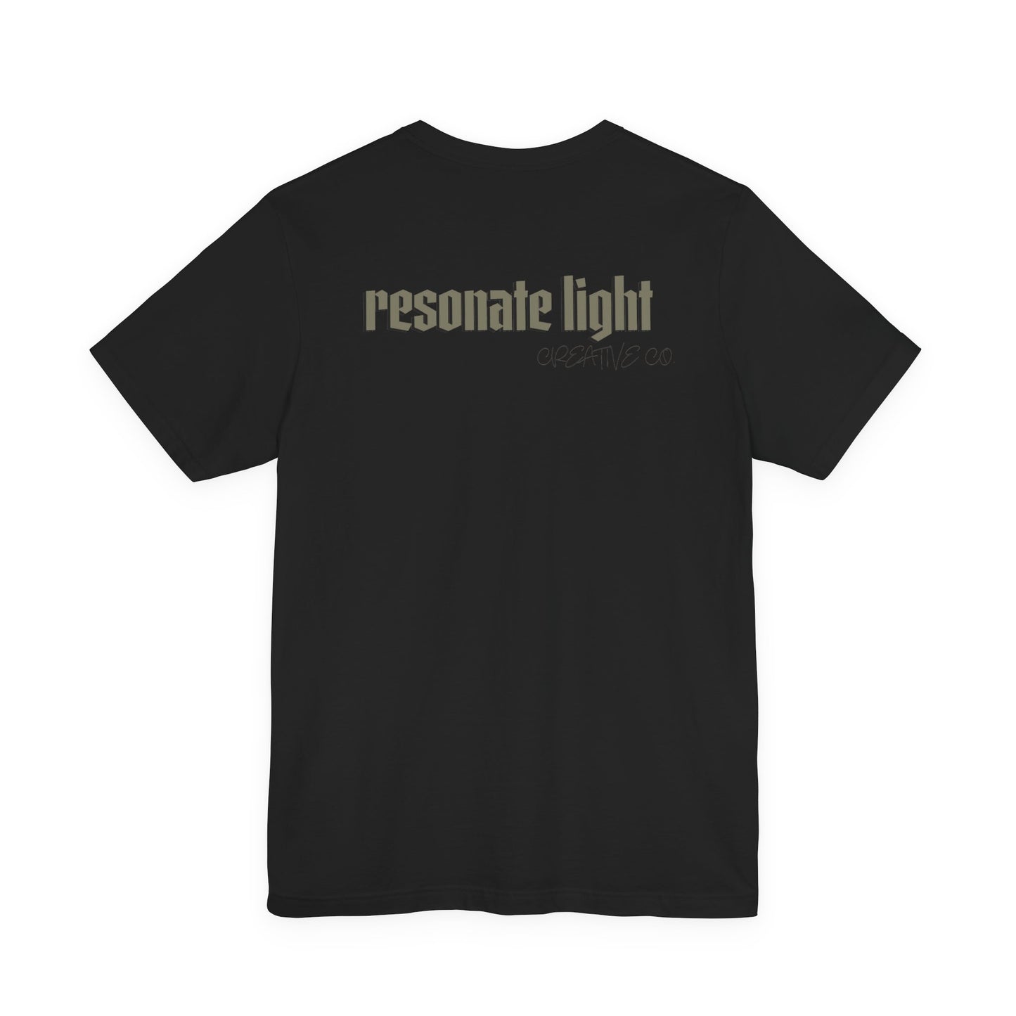 Resonate Light Graphic Tee - Minimal Skull Chest Logo, Back 'resonate light' Text