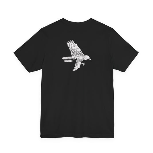 Ravenolo Script Logo Tee — Black T‑Shirt with White Flying Raven Graphic