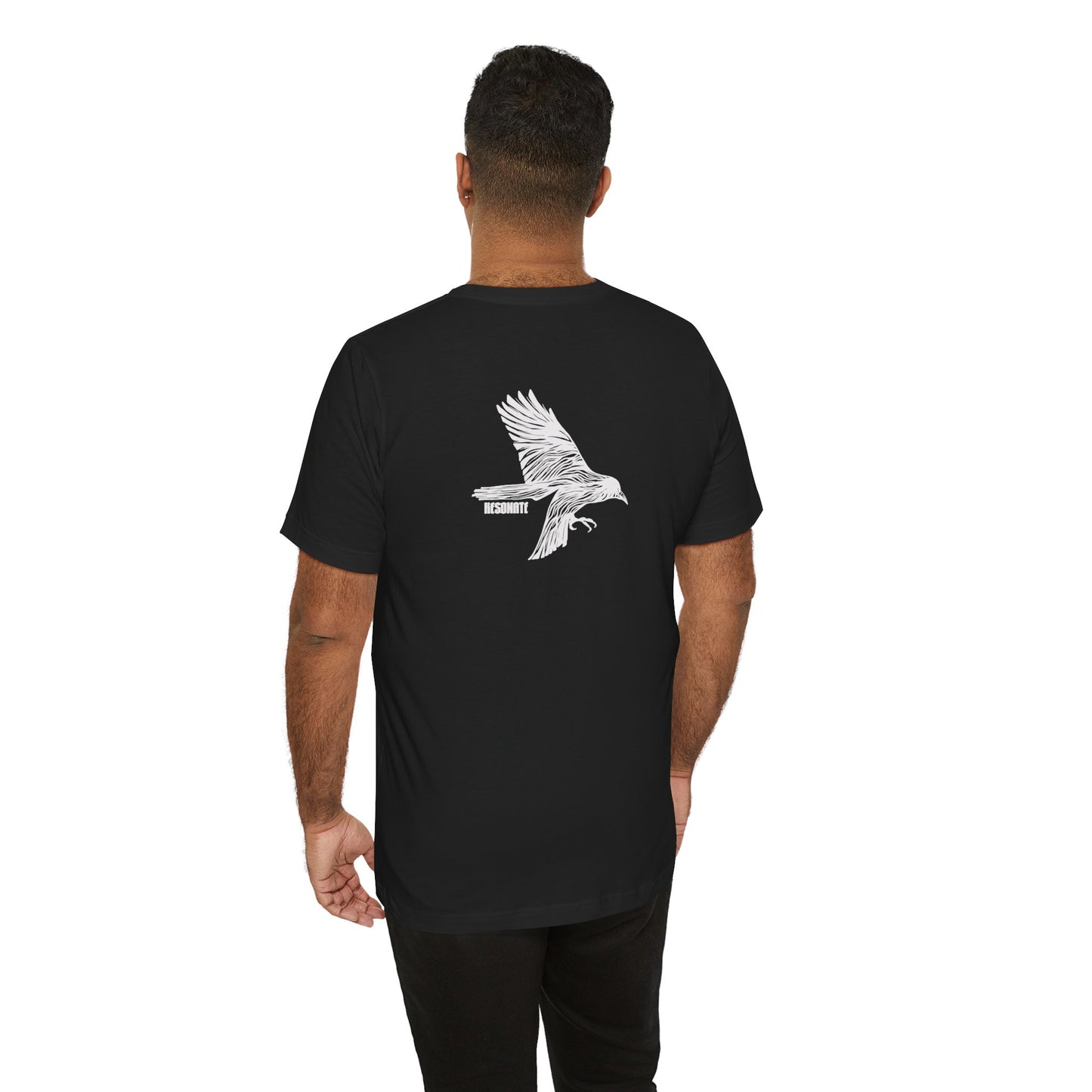 Ravenolo Script Logo Tee — Black T‑Shirt with White Flying Raven Graphic