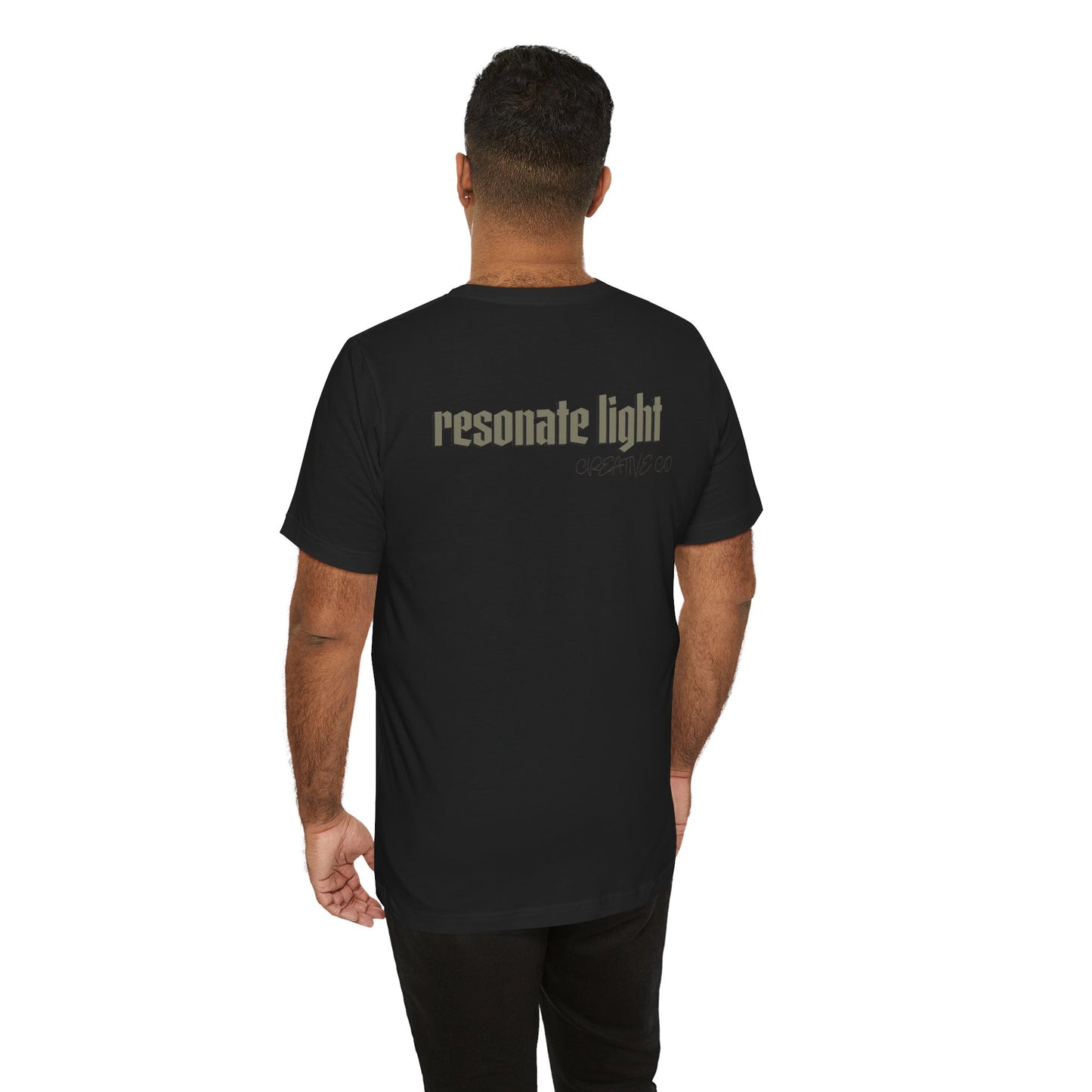 Resonate Light Graphic Tee - Minimal Skull Chest Logo, Back 'resonate light' Text