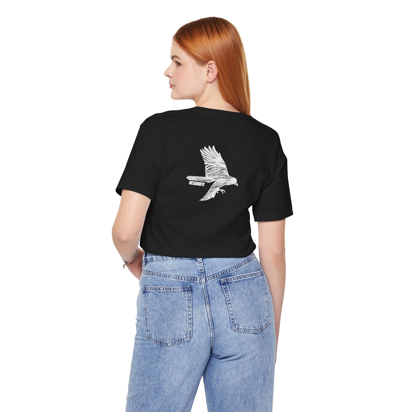 Ravenolo Script Logo Tee — Black T‑Shirt with White Flying Raven Graphic