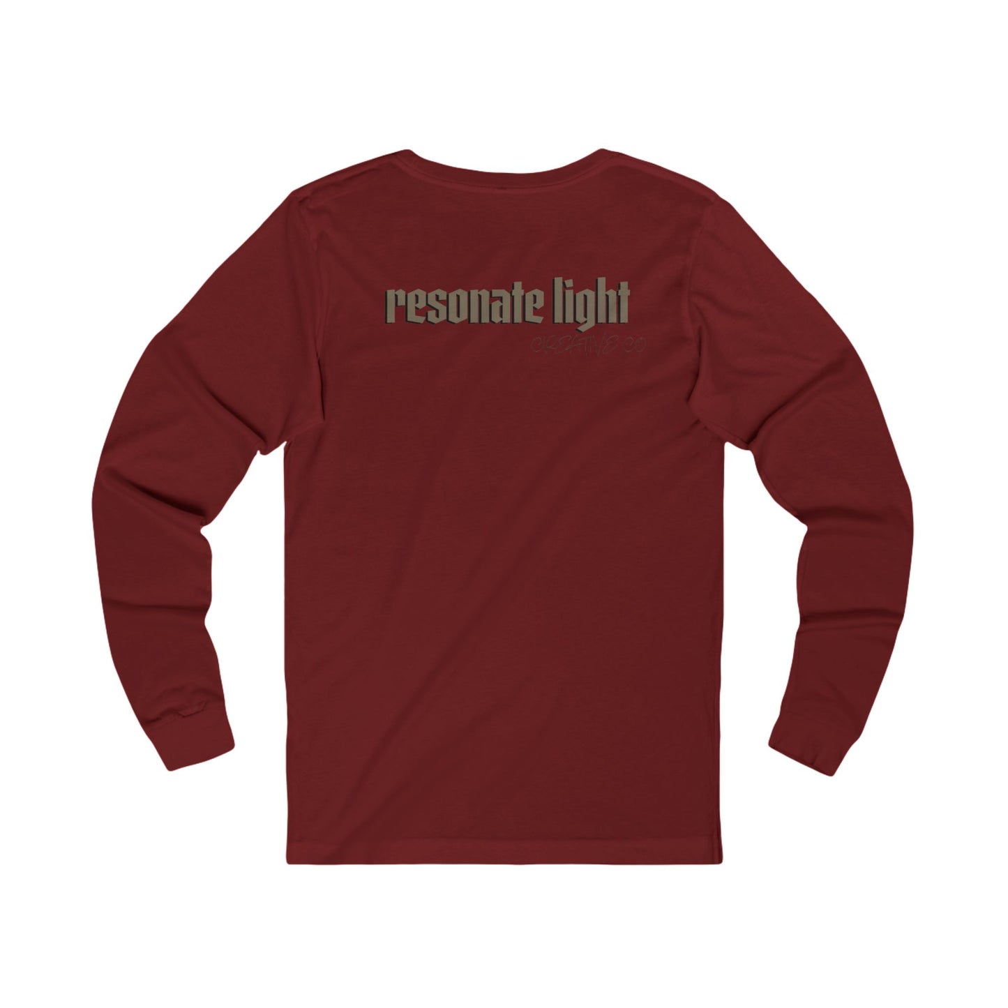Resonate Light Long Sleeve Tee — Subtle Chest Skull Graphic & Back 'resonate light' Logo