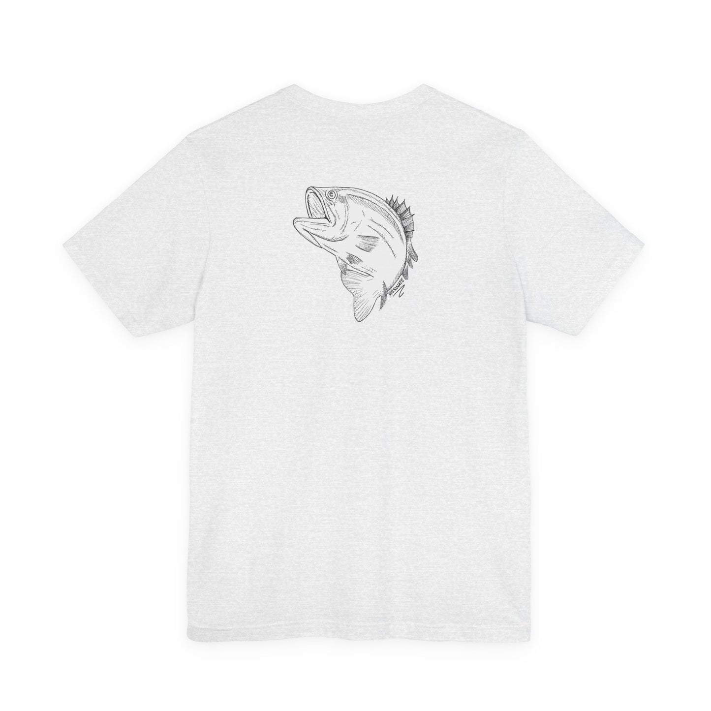 Bass Head Fishing Tee — 'Resonate' Chest Script & Large Back Fish Illustration