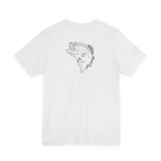 Bass Head Fishing Tee — 'Resonate' Chest Script & Large Back Fish Illustration