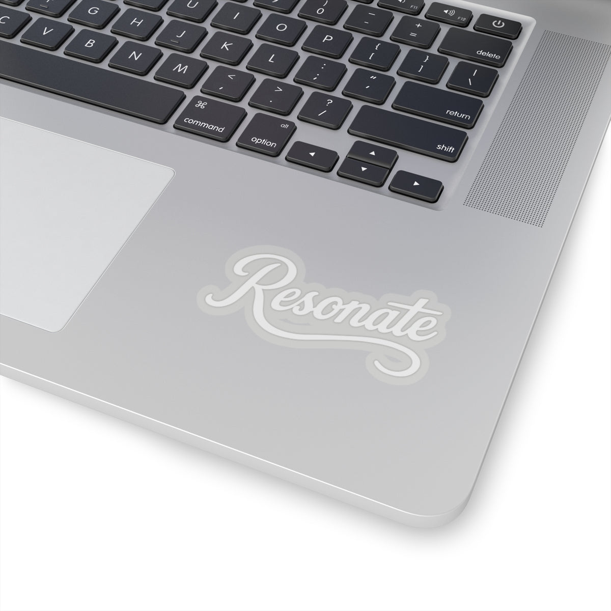 Resonate Script Kiss-Cut Sticker — White Retro Cursive Decal for Laptops & Journals