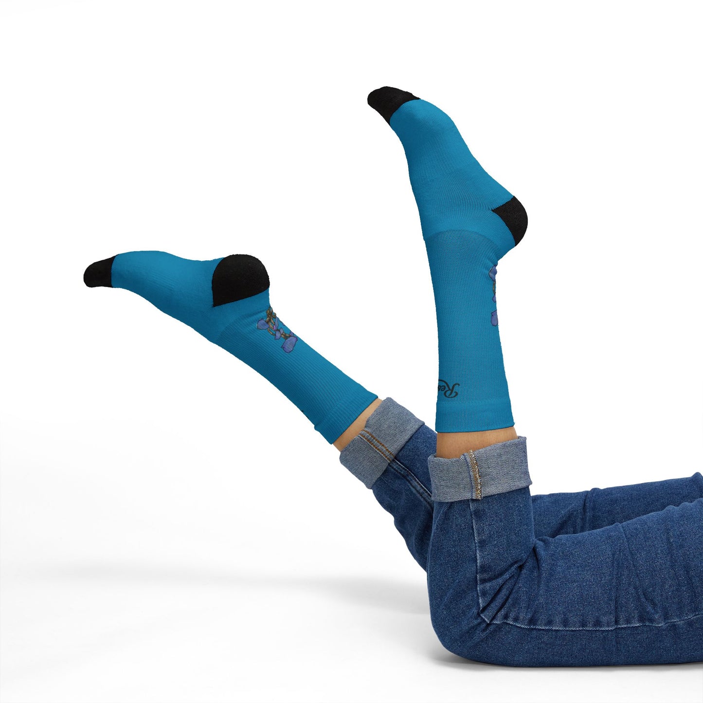 Blue Mushroom Crew Socks — Whimsical Fungi Sublimation Socks
