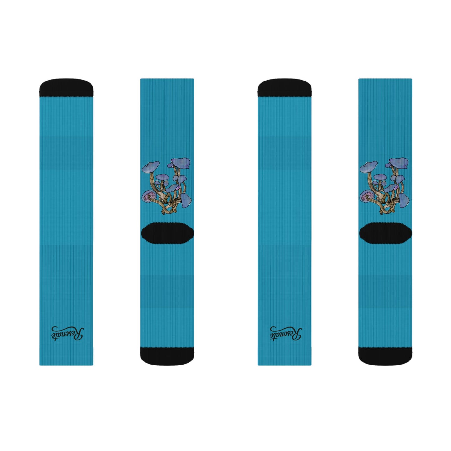 Blue Mushroom Crew Socks — Whimsical Fungi Sublimation Socks