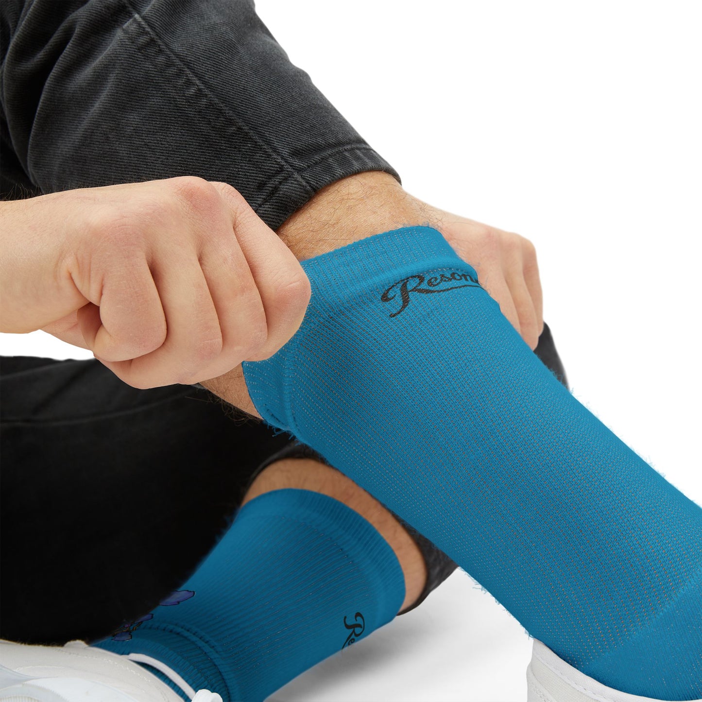 Blue Mushroom Crew Socks — Whimsical Fungi Sublimation Socks