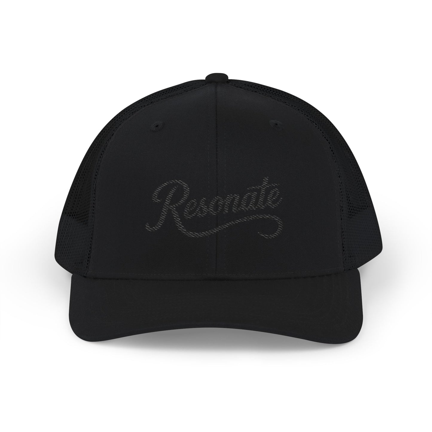 Resonate Embroidered Trucker Hat — Black Snapback Cap