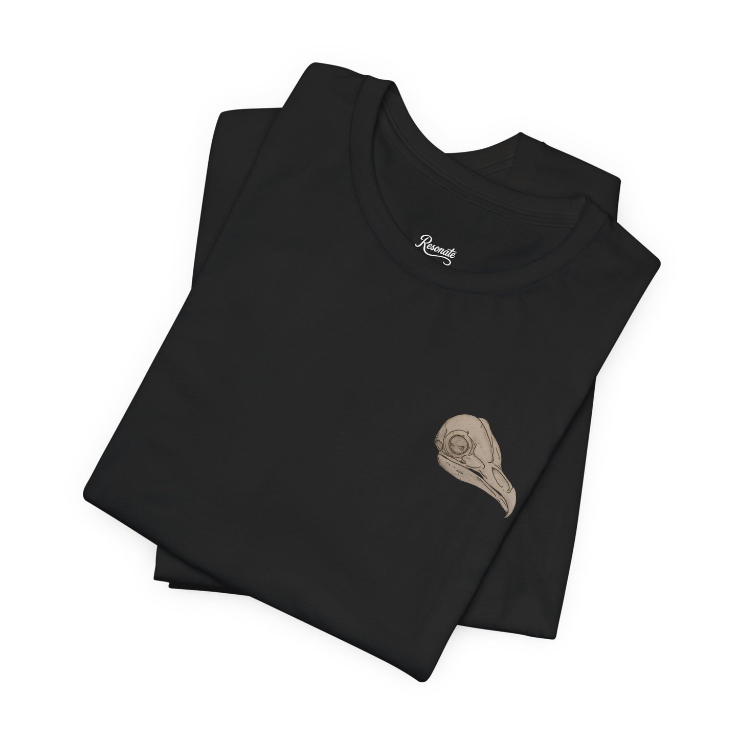 Resonate Light Graphic Tee - Minimal Skull Chest Logo, Back 'resonate light' Text