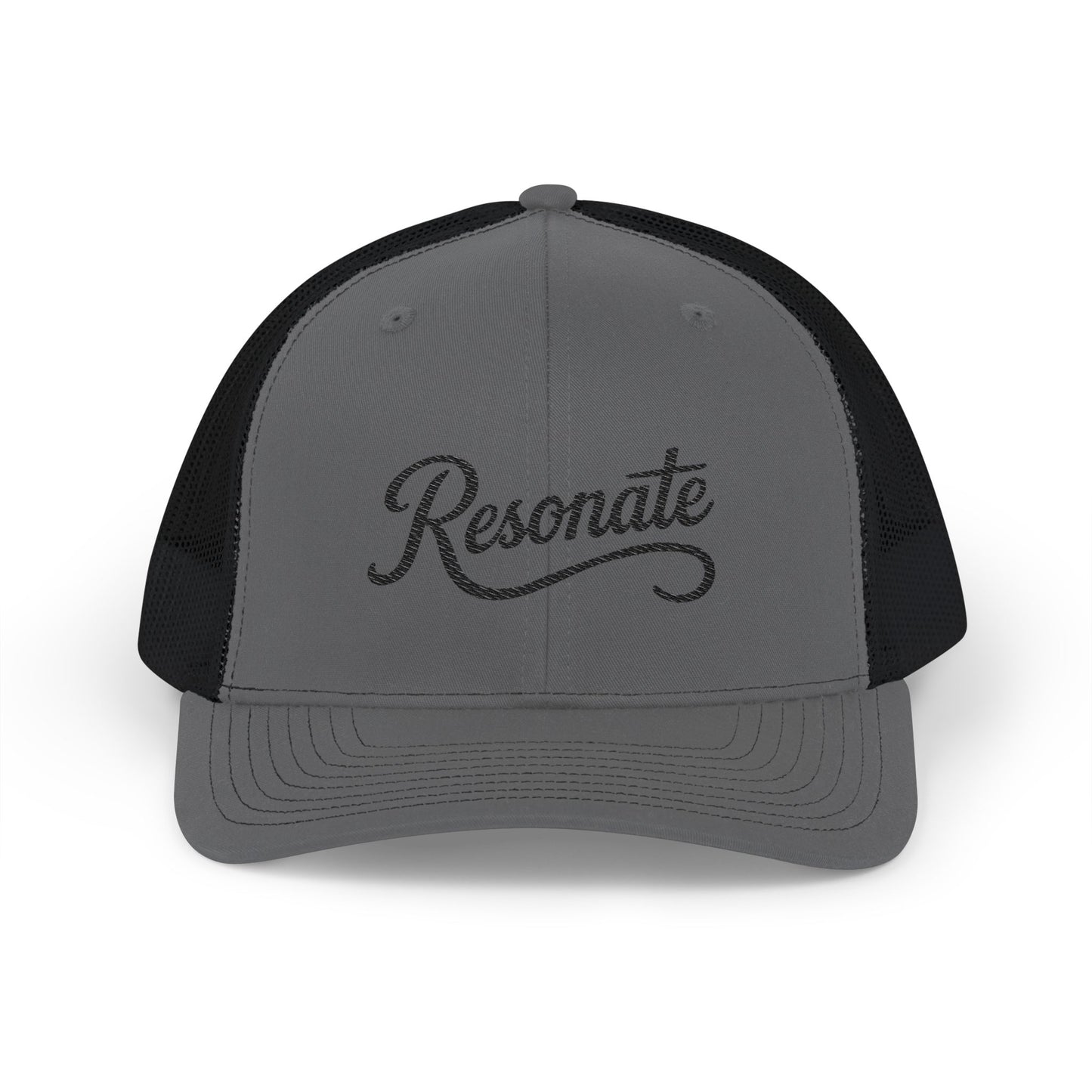 Resonate Embroidered Trucker Hat — Black Snapback Cap