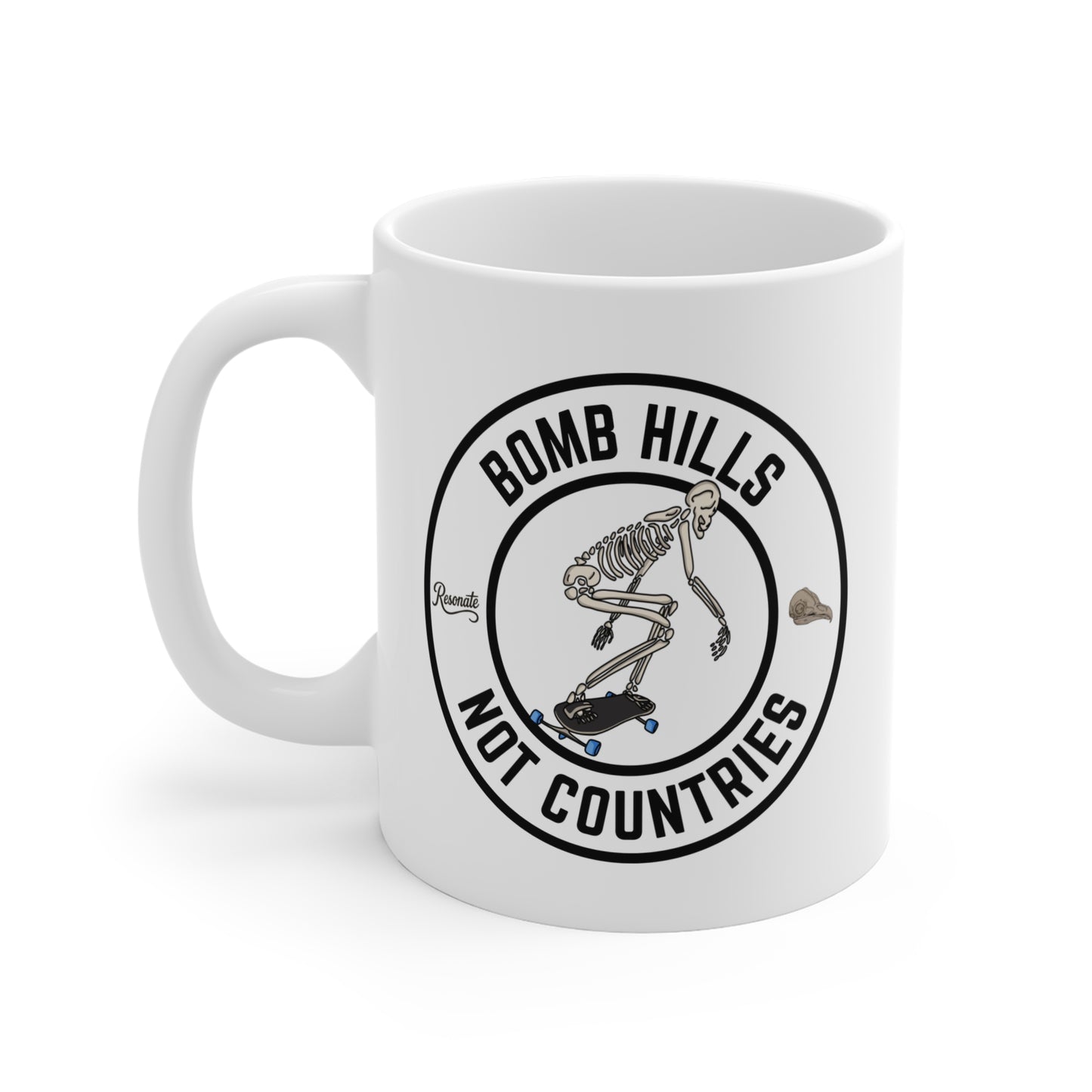Bomb Hills Not Countries Mug — Freebord Skeleton Coffee Cup (11oz)