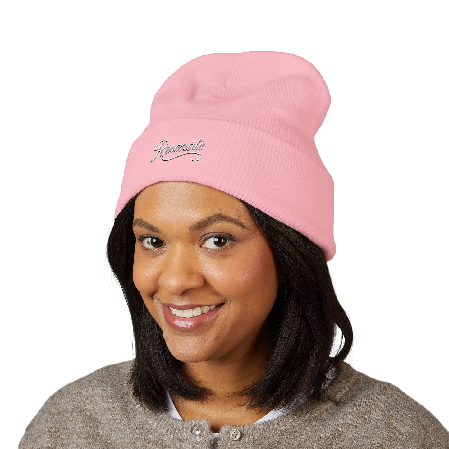 "Resonate" Embroidered Cuffed Beanie — Knit Winter Hat